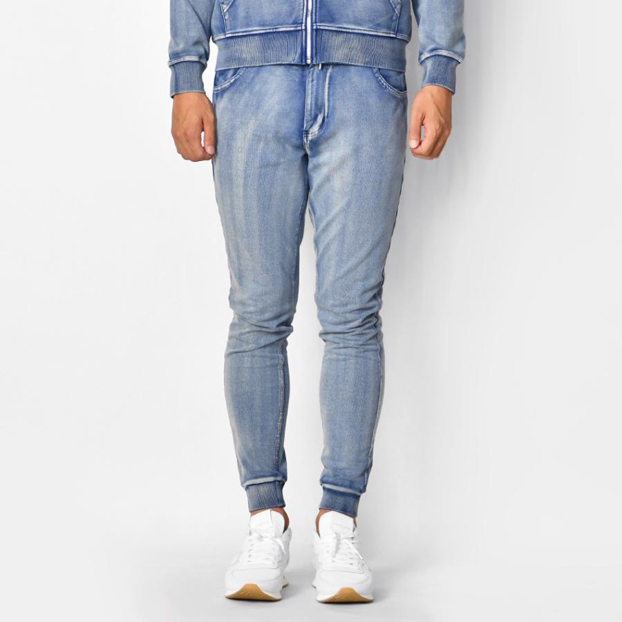 ジョガーパンツ メンズ スウェット インディゴ染め ユーズド加工 アメカジ サーフ ビター 青 紺 ブルー インディゴ S M L XL LL 2L XXL 3L LLL | EVOLUTION | 09