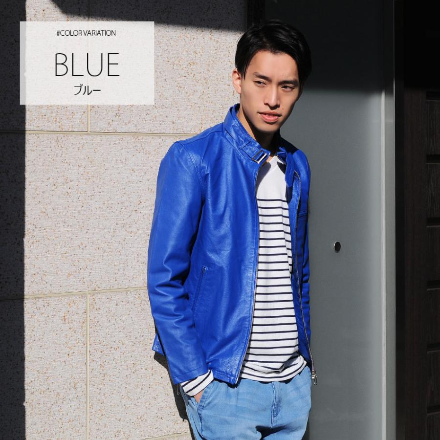 sacro（サークロ） レザージャケット メンズ 本革 キャメル ブルー 青