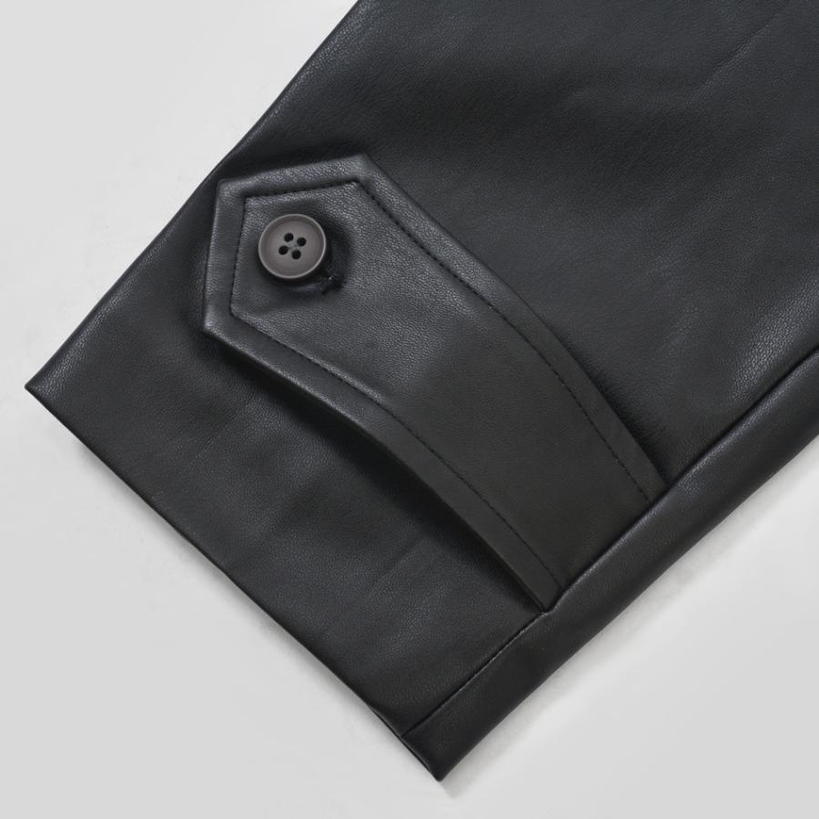 チェスターコート メンズ ロング ダブル ビッグシルエット 秋冬  大きいサイズ フェイクレザー 韓国 モード 綺麗め カジュアル 黒 グレー ブラック M L XL 23510 | EVOLUTION | 15