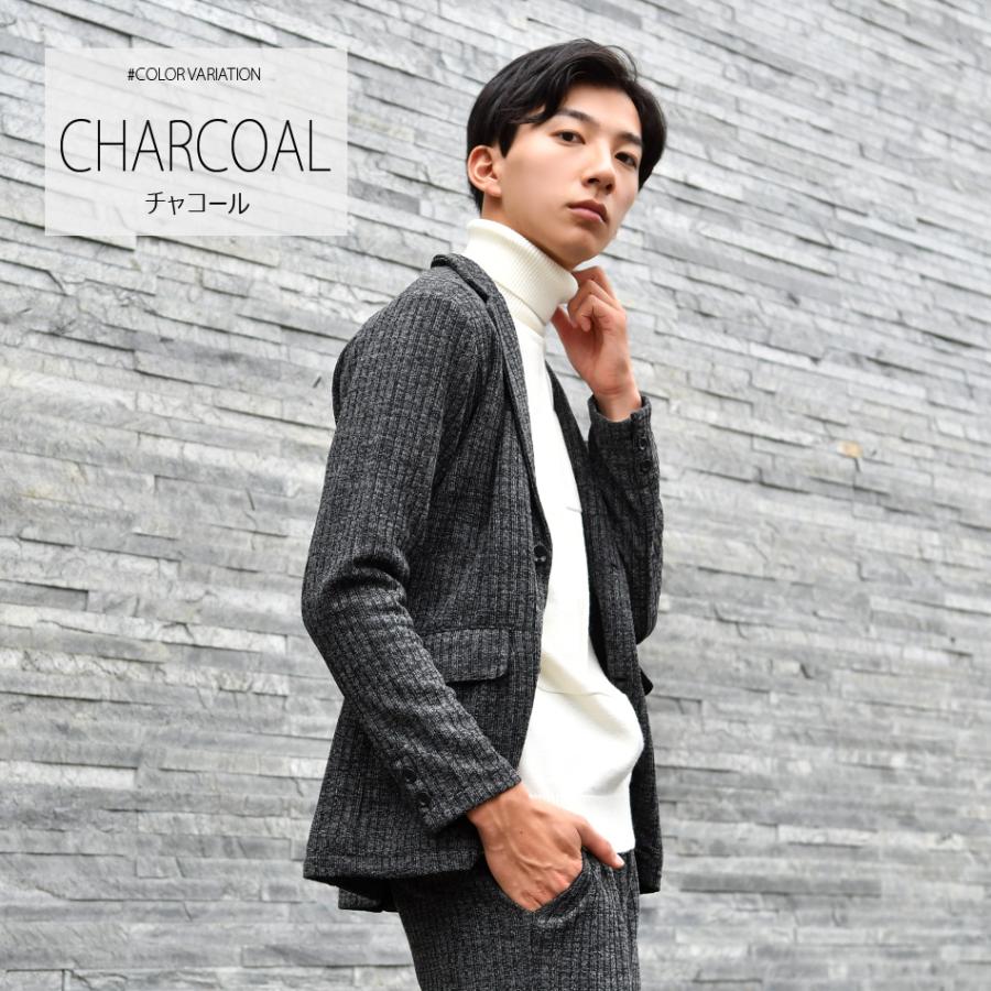 ジャケット メンズ ニット ニット テーラード 春秋冬 ストライプ ストレッチ カジュアル 綺麗め モード系 ライトグレー ダークグリーン チャコール M L XL | EVOLUTION | 09