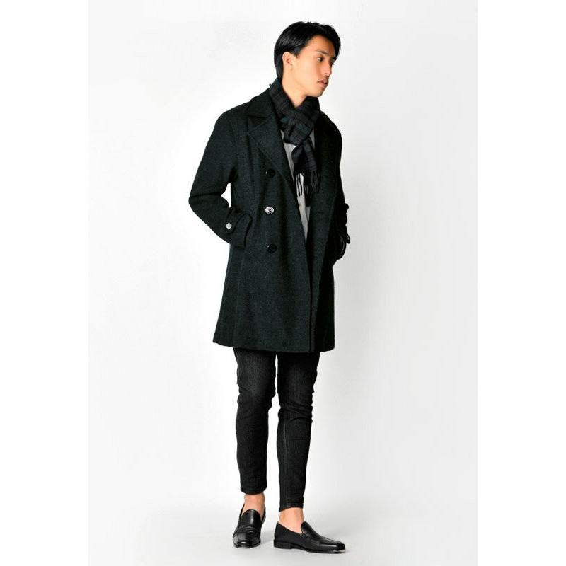 Pコート メンズ ロング 冬 秋冬 ダークグリーン グレー ネイビー M L