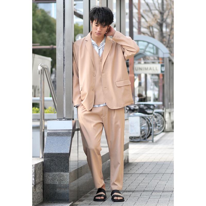 セットアップ メンズ ビッグシルエット スリーピース ジャケット ベスト パンツ モード 韓国ファッション ベージュ カーキ ネイビー ブラック 紺 黒 M L XL | EVOLUTION | 07