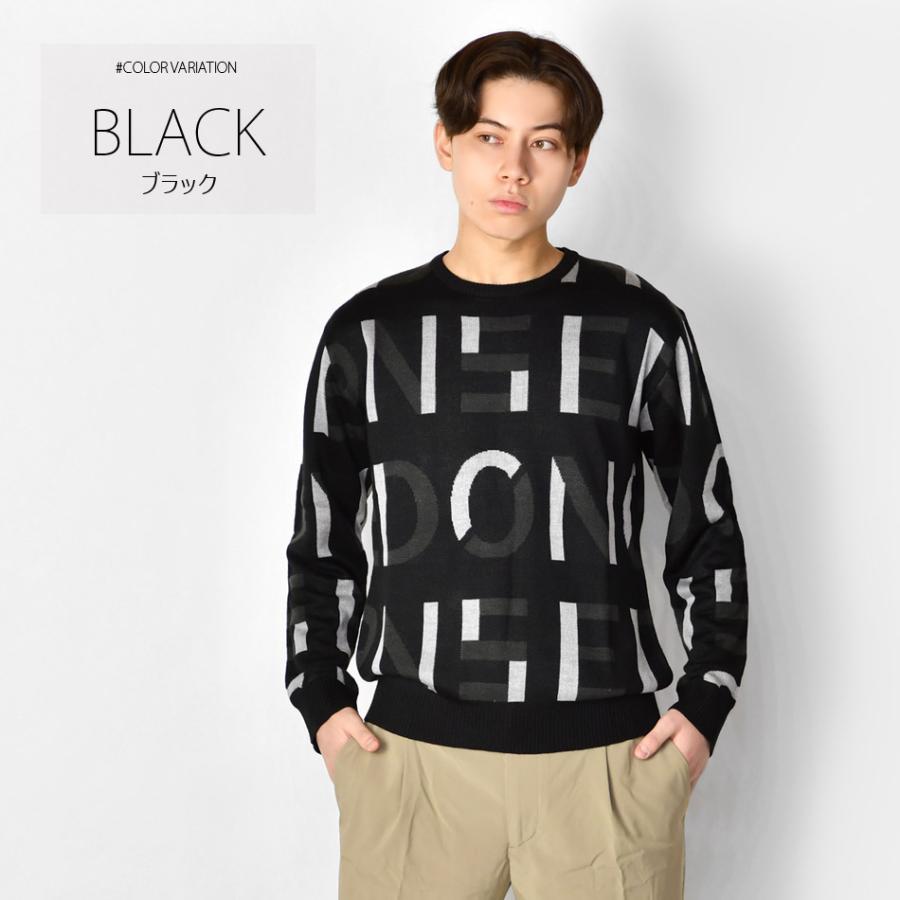 ニット メンズ セーター クルーネック 長袖 薄手 ロゴ 春秋冬 暖かい ハイゲージ サーフ モード ビター オラオラ お兄系 ホワイト ブラック 白 黒 M L | EVOLUTION | 06