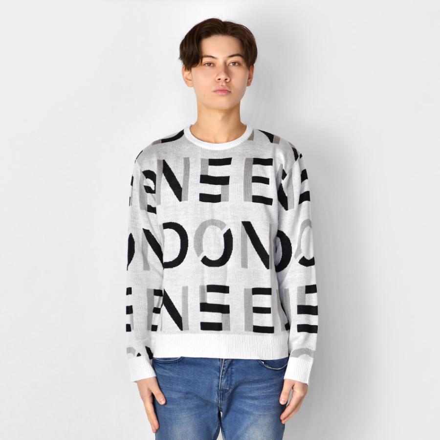 ニット メンズ セーター クルーネック 長袖 薄手 ロゴ 春秋冬 暖かい ハイゲージ サーフ モード ビター オラオラ お兄系 ホワイト ブラック 白 黒 M L | EVOLUTION | 08