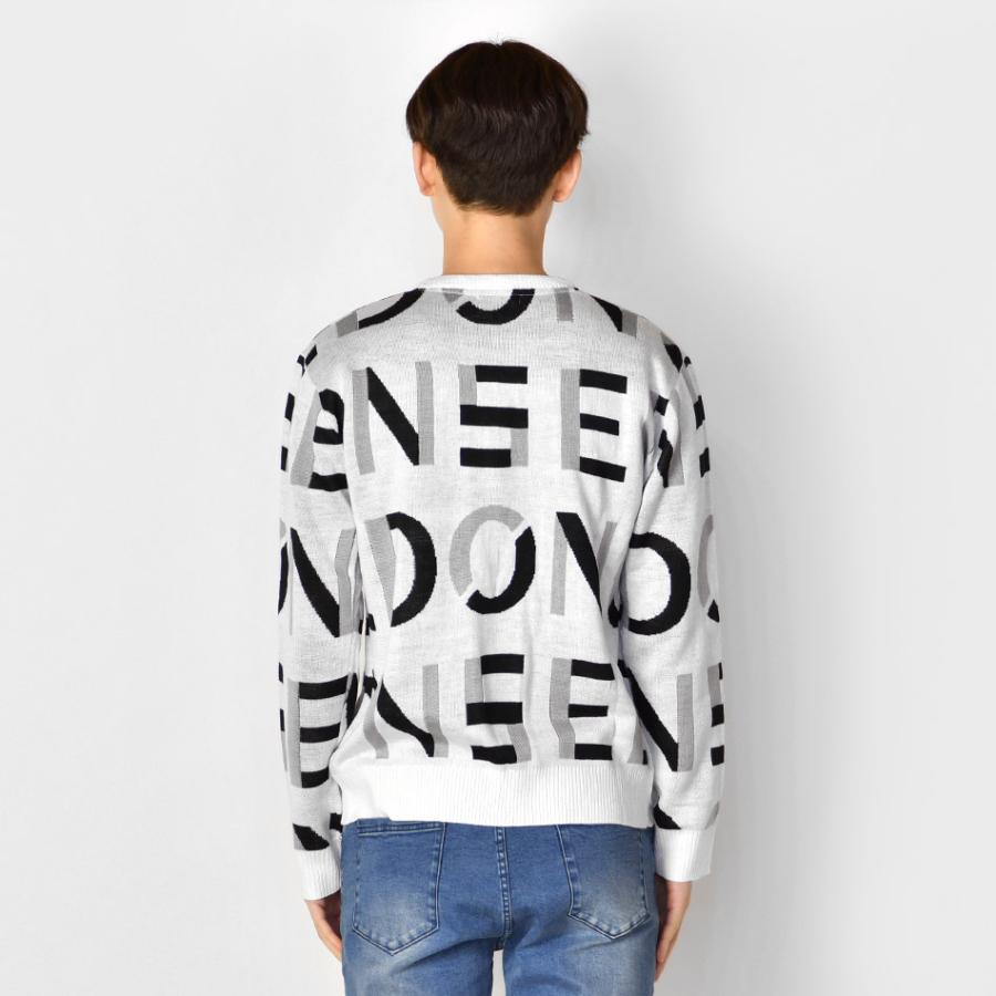 ニット メンズ セーター クルーネック 長袖 薄手 ロゴ 春秋冬 暖かい ハイゲージ サーフ モード ビター オラオラ お兄系 ホワイト ブラック 白 黒 M L | EVOLUTION | 09