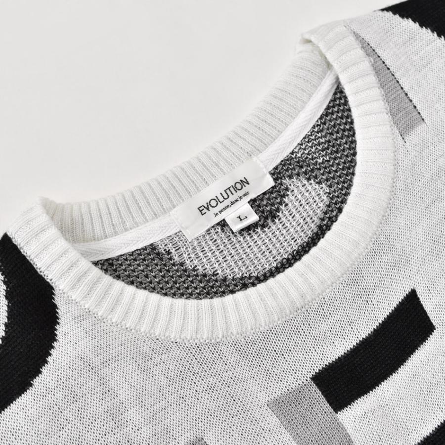 ニット メンズ セーター クルーネック 長袖 薄手 ロゴ 春秋冬 暖かい ハイゲージ サーフ モード ビター オラオラ お兄系 ホワイト ブラック 白 黒 M L | EVOLUTION | 11