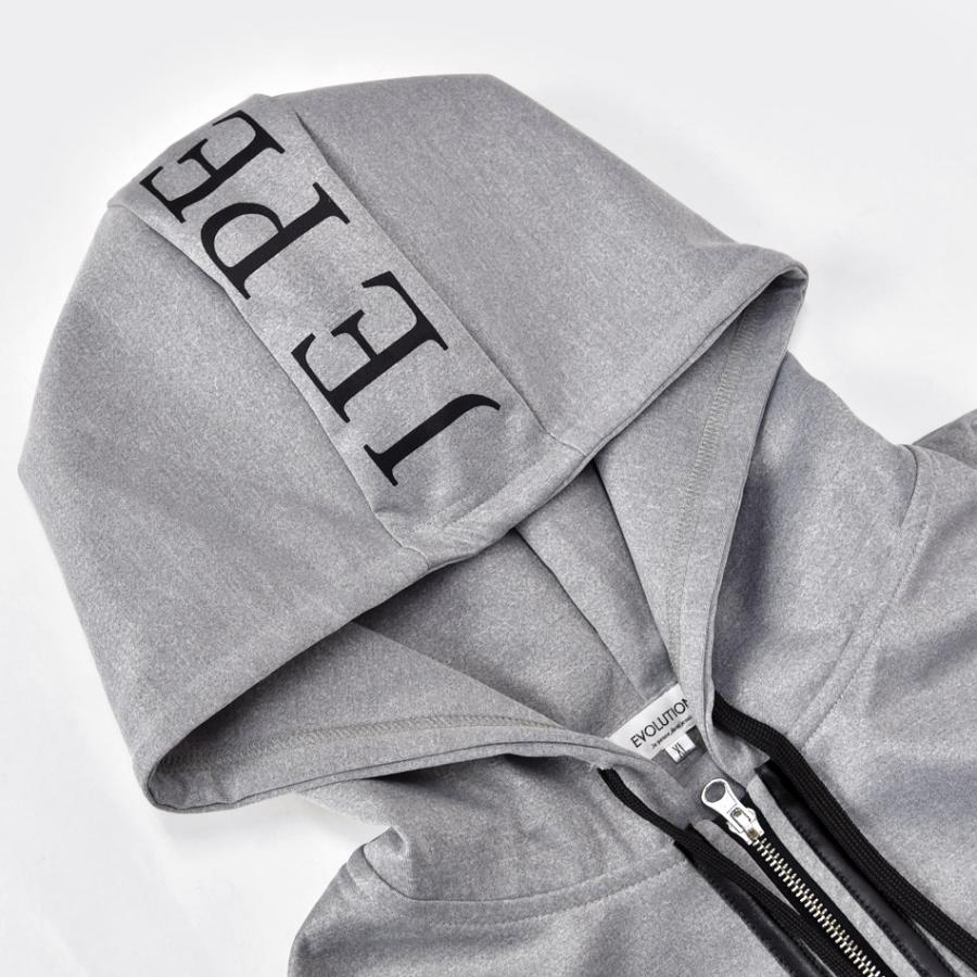 パーカー メンズ ジップパーカー 切替 フェイクレザー ライン ロゴ 春秋冬 ジムウエア モード系 サーフ系 ビター系 オラオラ系 グレー ブラック 黒 M L XL | EVOLUTION | 13