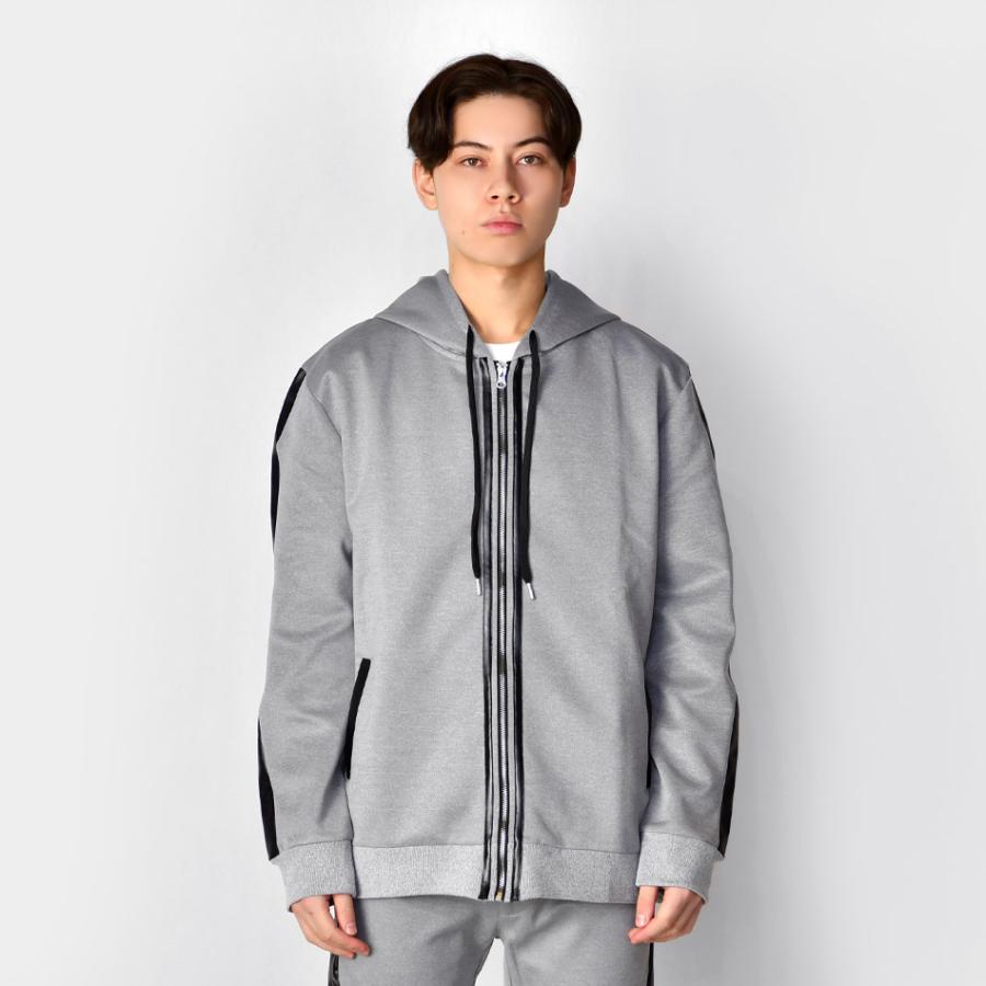 EVOLUTION パーカー メンズ ジップパーカー 切替 フェイクレザー