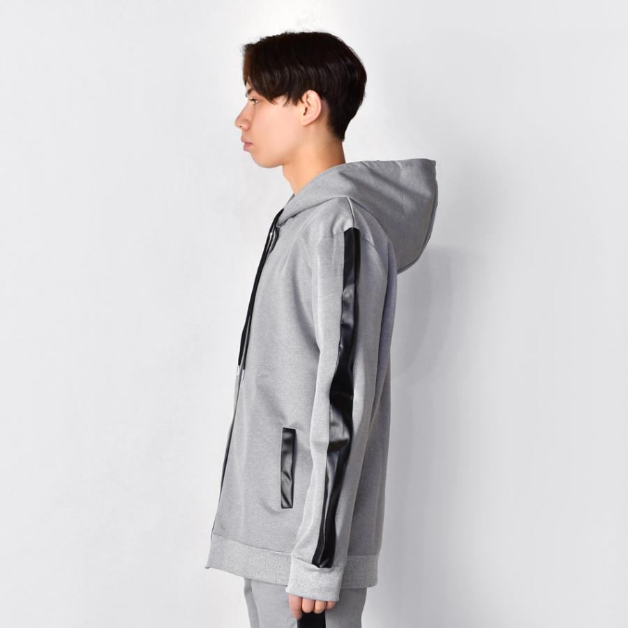 EVOLUTION パーカー メンズ ジップパーカー 切替 フェイクレザー