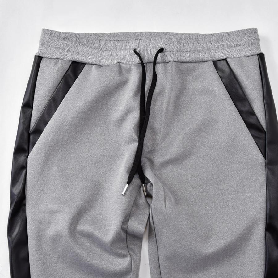 ジョガーパンツ メンズ ジャージ スウェットパンツ ライン フェイクレザー 切替 ロゴ モード系 ストリート系 サーフ系 ビター系 黒 グレー ブラック M L XL | EVOLUTION | 13
