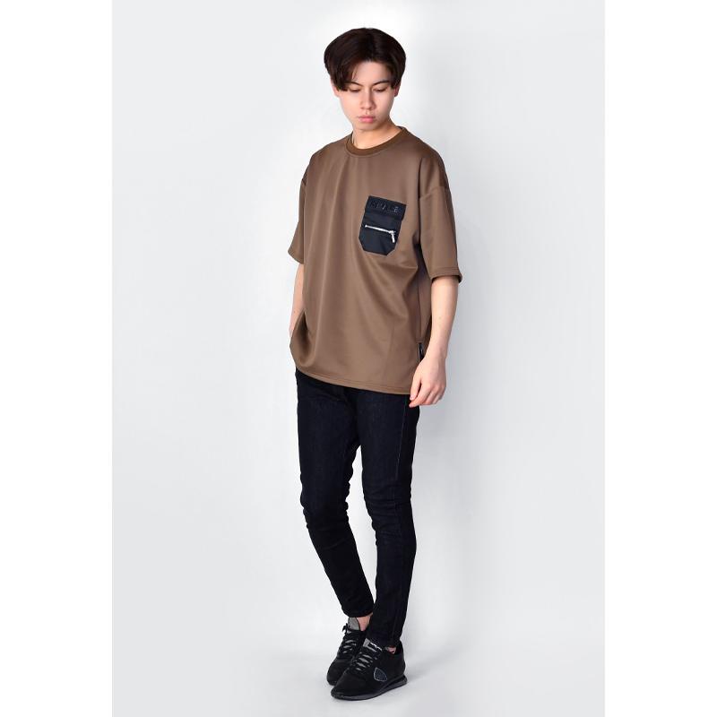 ビッグシルエット tシャツ メンズ 半袖 クルーネック ポンチ ストリート系 サーフ系 ビター系 韓国ファッション グレー モカ ブラック 黒 ポケット M L XL LL 2L | EVOLUTION | 09