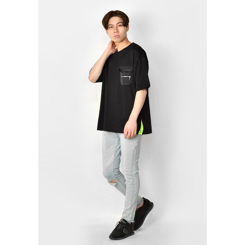 ビッグシルエット tシャツ メンズ 半袖 クルーネック ポンチ ストリート系 サーフ系 ビター系 韓国ファッション グレー モカ ブラック 黒 ポケット M L XL LL 2L | EVOLUTION | 11