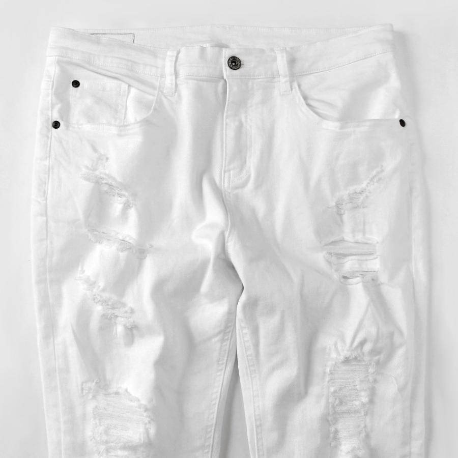 スキニーパンツ メンズ ストレッチパンツ ユーズド加工 タイト 細め 伸縮 伸びる アメカジ サーフ ビター オラオラ系 お兄系 白 黒 ホワイト ブラック S M L XL | EVOLUTION | 12