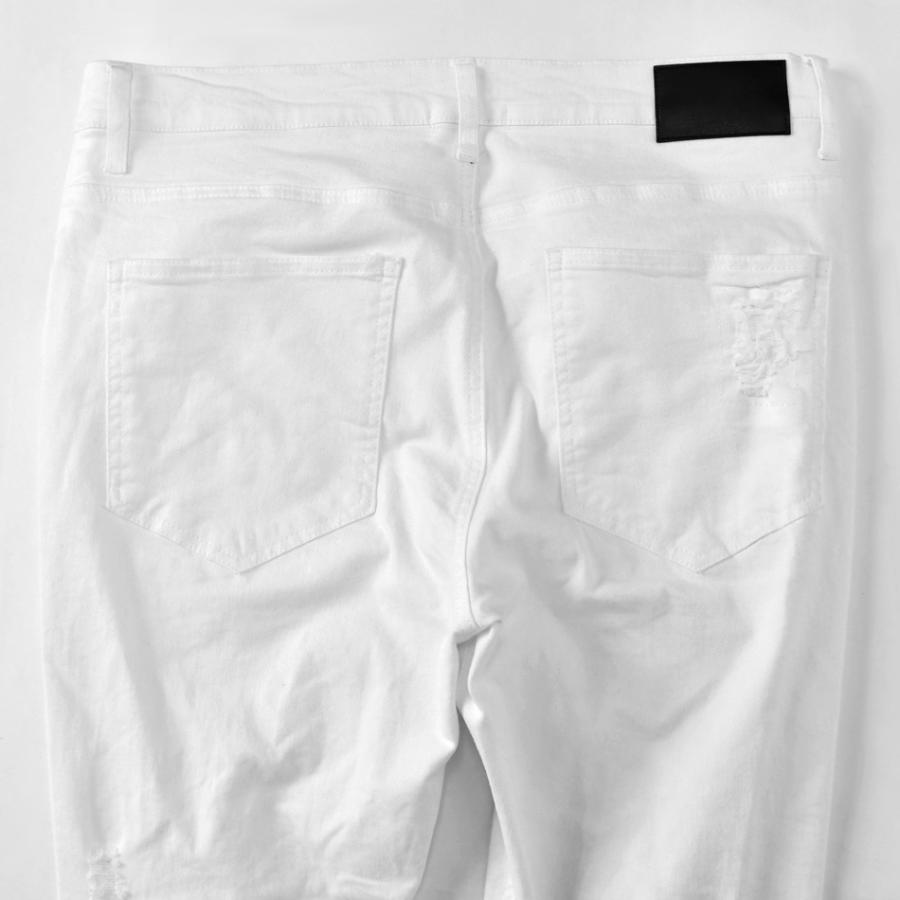 スキニーパンツ メンズ ストレッチパンツ ユーズド加工 タイト 細め 伸縮 伸びる アメカジ サーフ ビター オラオラ系 お兄系 白 黒 ホワイト ブラック S M L XL | EVOLUTION | 13