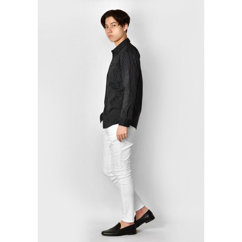 スキニーパンツ メンズ ストレッチパンツ ユーズド加工 タイト 細め 伸縮 伸びる アメカジ サーフ ビター オラオラ系 お兄系 白 黒 ホワイト ブラック S M L XL | EVOLUTION | 06