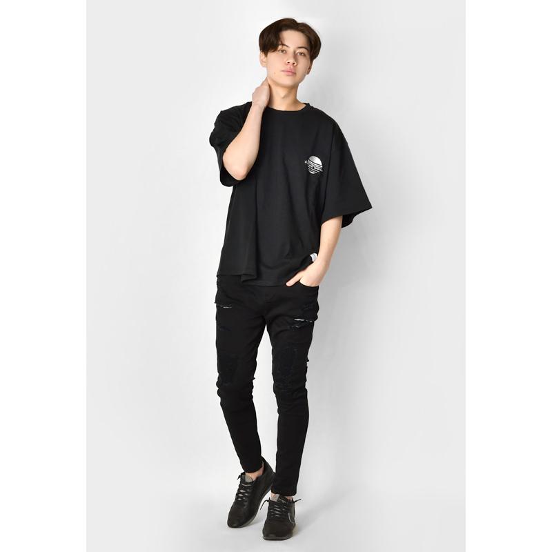 スキニーパンツ メンズ ストレッチパンツ ユーズド加工 タイト 細め 伸縮 伸びる アメカジ サーフ ビター オラオラ系 お兄系 白 黒 ホワイト ブラック S M L XL | EVOLUTION | 08