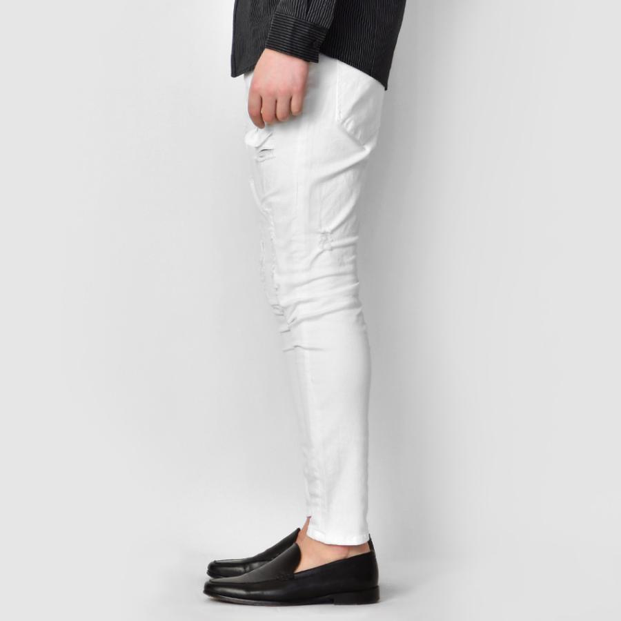 スキニーパンツ メンズ ストレッチパンツ ユーズド加工 タイト 細め 伸縮 伸びる アメカジ サーフ ビター オラオラ系 お兄系 白 黒 ホワイト ブラック S M L XL | EVOLUTION | 10