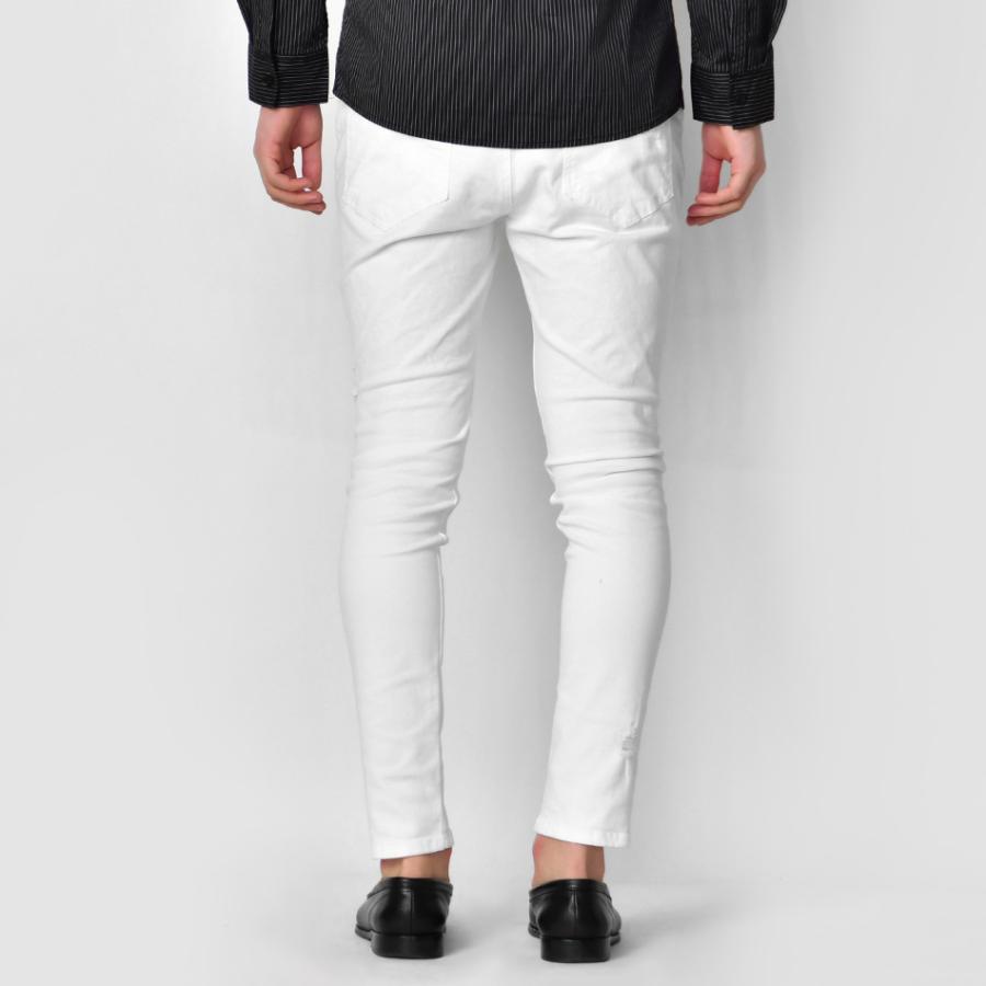 スキニーパンツ メンズ ストレッチパンツ ユーズド加工 タイト 細め 伸縮 伸びる アメカジ サーフ ビター オラオラ系 お兄系 白 黒 ホワイト ブラック S M L XL | EVOLUTION | 11