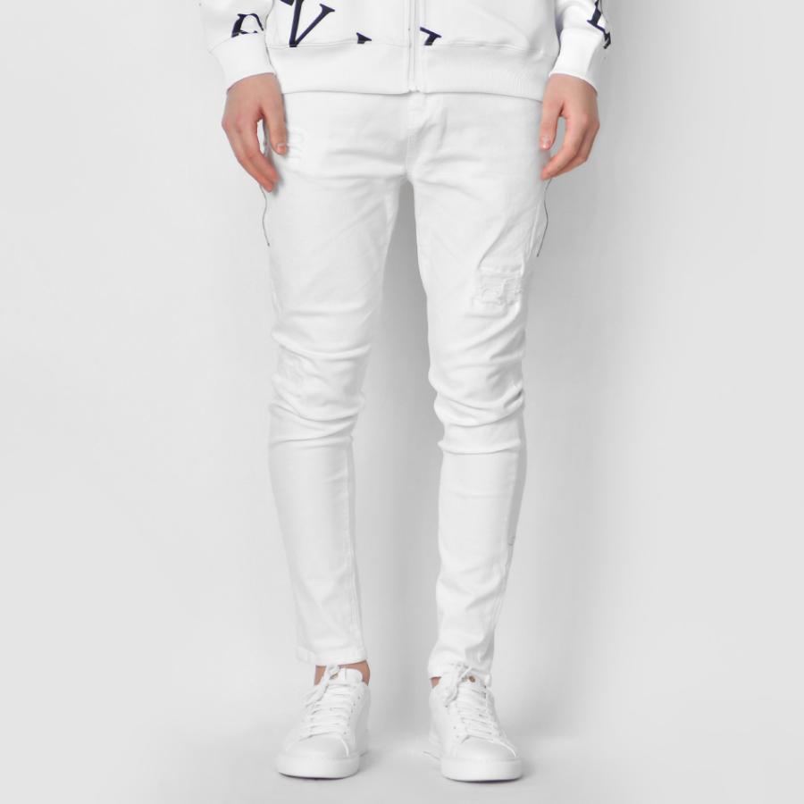 スキニーパンツ メンズ ストレッチ サイドジップ クラッシュ ユーズド タイト アメカジ サーフ ビター系 オラオラ系 お兄系 白 黒 ホワイト ブラック S M L XL | EVOLUTION | 09