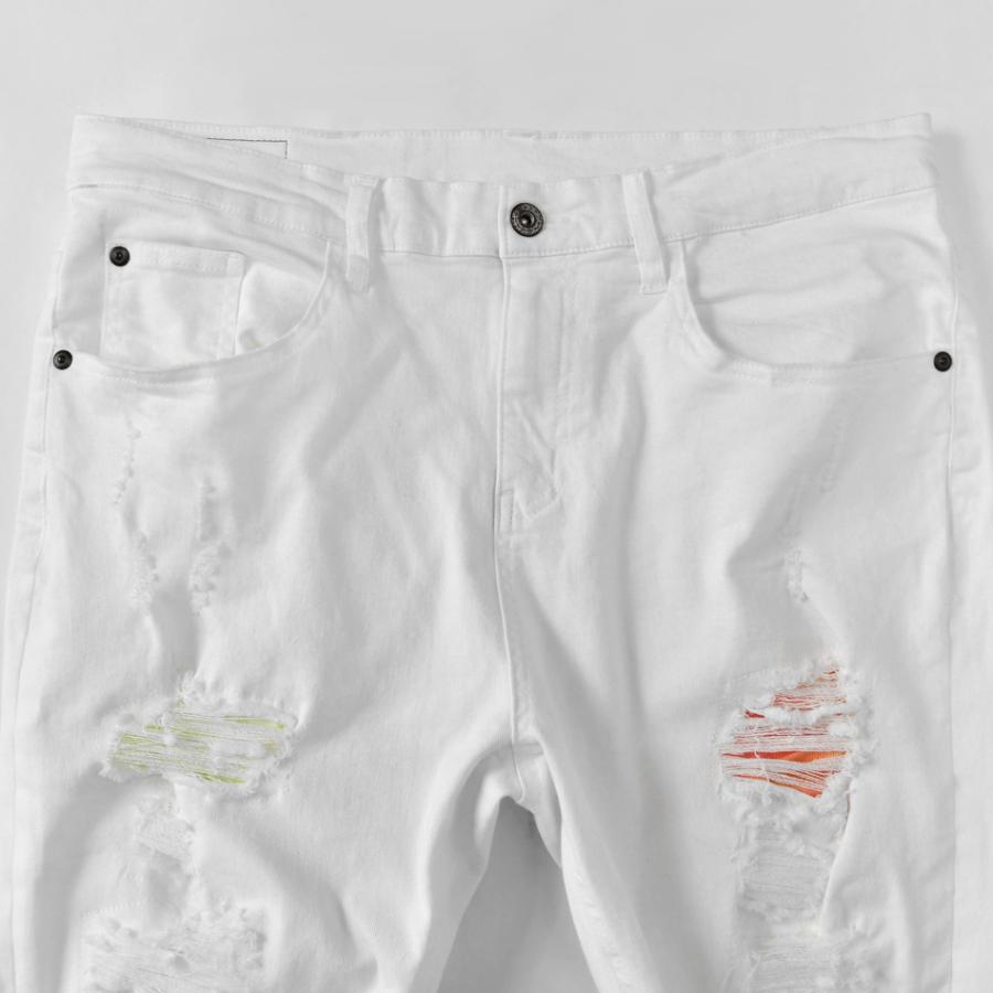 スキニーパンツ メンズ ストレッチ アンクルパンツ ユーズド加工 タイト 細め アメカジ サーフ系 ビター系 オラオラ系 お兄系 白 黒 ホワイト ブラック S M L XL | EVOLUTION | 13