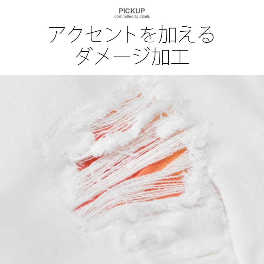 スキニーパンツ メンズ ストレッチ アンクルパンツ ユーズド加工 タイト 細め アメカジ サーフ系 ビター系 オラオラ系 お兄系 白 黒 ホワイト ブラック S M L XL | EVOLUTION | 03