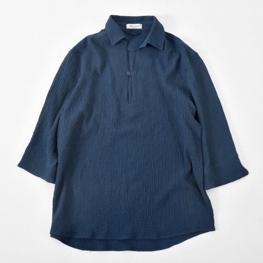 シャツ メンズ カプリシャツ 7分丈 リゾートシャツ スキッパーシャツ ストレッチ イタリア系 サーフ系 ビター系 春夏秋 ホワイト グレージュ ネイビー 白 紺 M L | EVOLUTION | 10