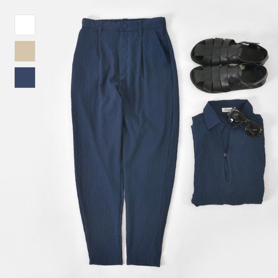 アンクルパンツ メンズ タックパンツ テーパード 春 夏 秋 サーフ系 ビター系 リゾート系 イタリア系 ストレッチ ホワイト グレージュ ネイビー 白 紺 M L | EVOLUTION