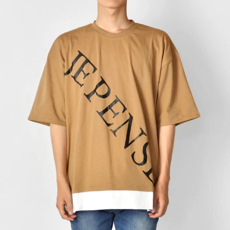 Tシャツ メンズ 半袖 ビッグシルエット 大きいサイズ フェイクレイヤード ロゴ 春夏秋 サーフ ビター ストリート 白 黒 ホワイト ベージュ ブラック M L XL | EVOLUTION | 08