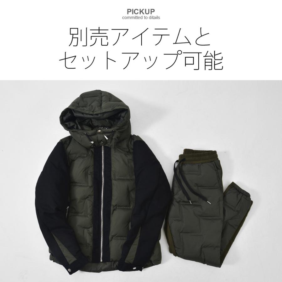 ダウンジャケット メンズ シームレス 中綿 撥水 切替 秋冬 黒 カーキ ブラック フード取り外し可 モード系 ストリート サーフ アウトドア キャンプ 軽い M L XL | EVOLUTION | 05