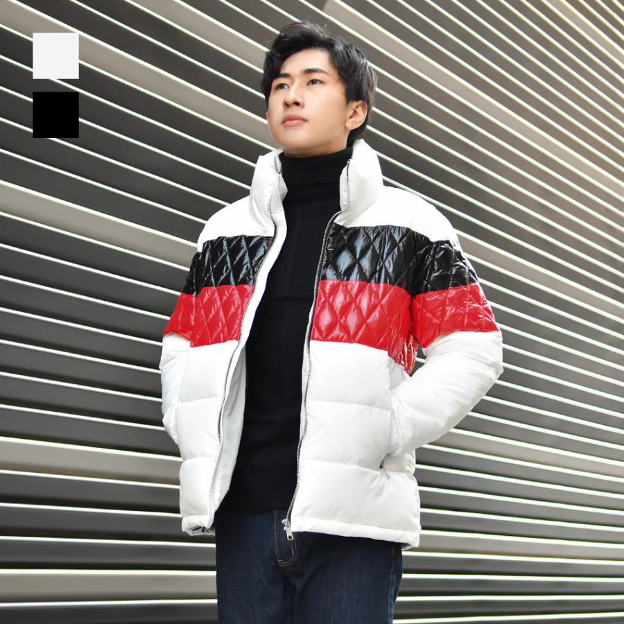 ダウンジャケット メンズ 中綿 秋冬 切替 ストリート サーフ アウトドア キャンプ ビター系 オラオラ系 暖かい FELLEX 軽い 白 黒 ホワイト ブラック M L XL | EVOLUTION