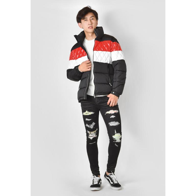 ダウンジャケット メンズ 中綿 秋冬 切替 ストリート サーフ アウトドア キャンプ ビター系 オラオラ系 暖かい FELLEX 軽い 白 黒 ホワイト ブラック M L XL | EVOLUTION | 09