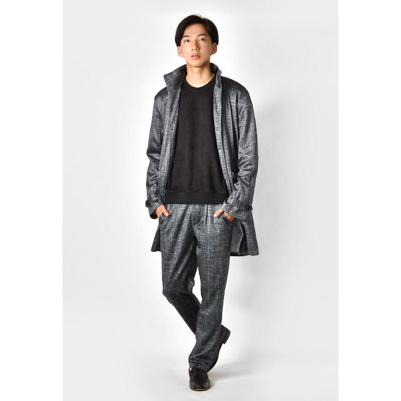 コート メンズ スタンドカラー 春秋冬 スプリングコート ストレッチ 総柄 裏地なし 薄め モード ビター オラオラ系 グレー ブラック ヘリンボーン M L XL | EVOLUTION | 14