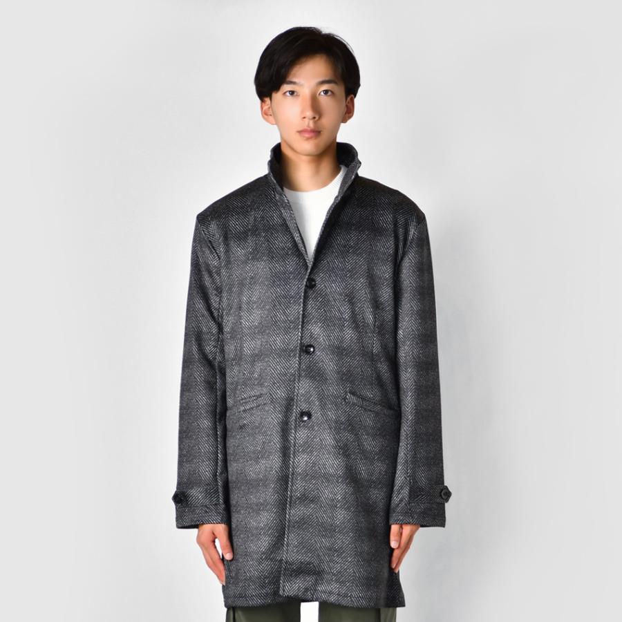 コート メンズ スタンドカラー 春秋冬 スプリングコート ストレッチ 総柄 裏地なし 薄め モード ビター オラオラ系 グレー ブラック ヘリンボーン M L XL | EVOLUTION | 15