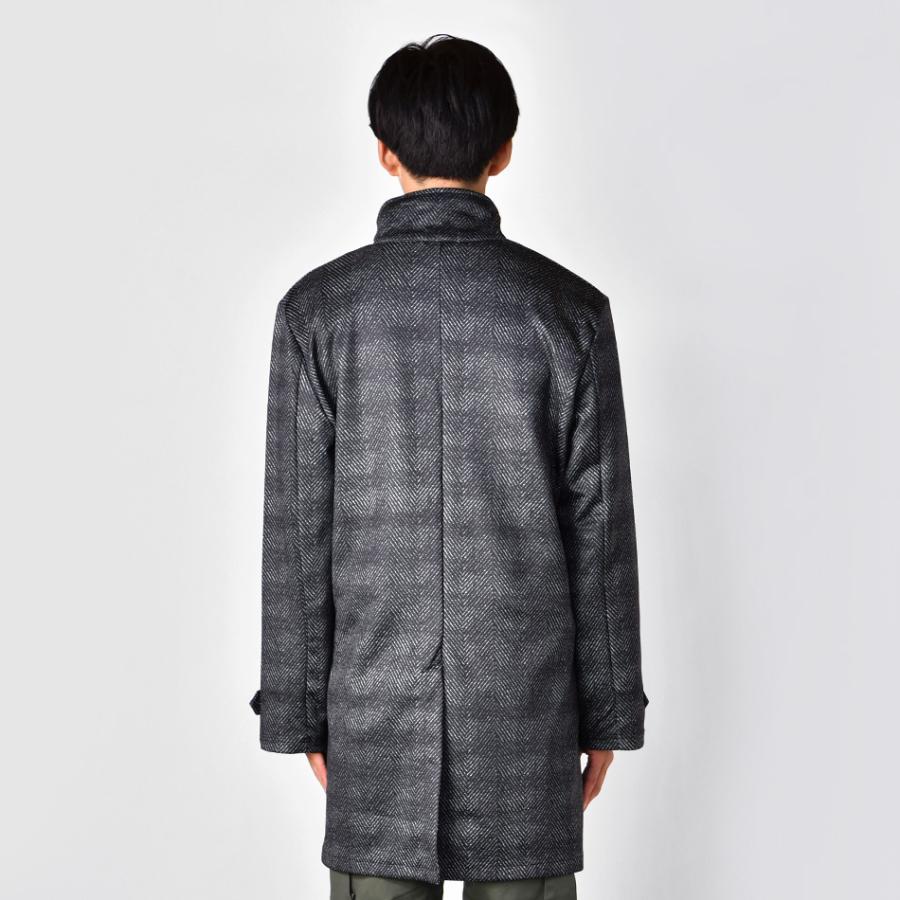 コート メンズ スタンドカラー 春秋冬 スプリングコート ストレッチ 総柄 裏地なし 薄め モード ビター オラオラ系 グレー ブラック ヘリンボーン M L XL | EVOLUTION | 16