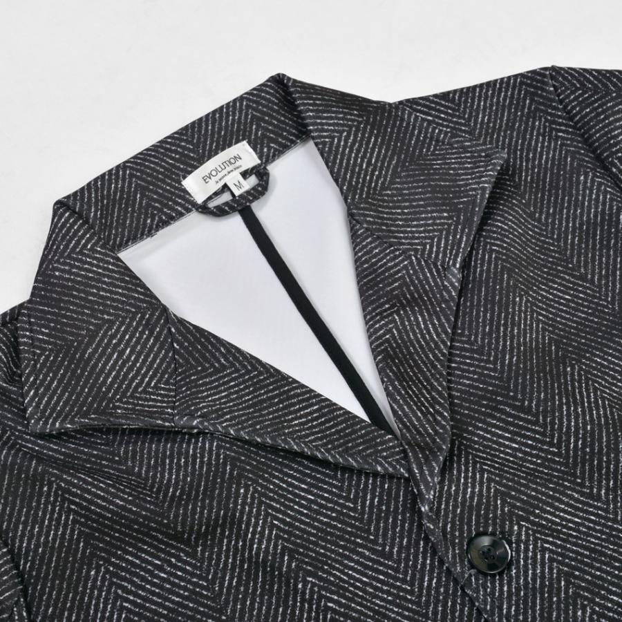 コート メンズ スタンドカラー 春秋冬 スプリングコート ストレッチ 総柄 裏地なし 薄め モード ビター オラオラ系 グレー ブラック ヘリンボーン M L XL | EVOLUTION | 17