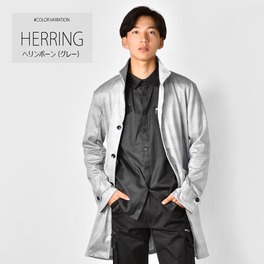 コート メンズ スタンドカラー 春秋冬 スプリングコート ストレッチ 総柄 裏地なし 薄め モード ビター オラオラ系 グレー ブラック ヘリンボーン M L XL | EVOLUTION | 07