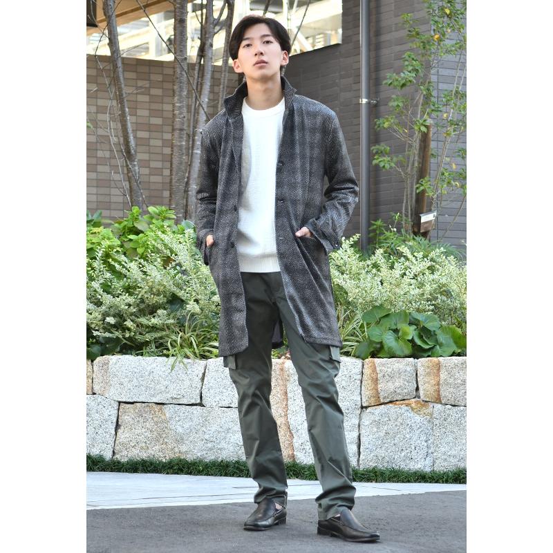 コート メンズ スタンドカラー 春秋冬 スプリングコート ストレッチ 総柄 裏地なし 薄め モード ビター オラオラ系 グレー ブラック ヘリンボーン M L XL | EVOLUTION | 10