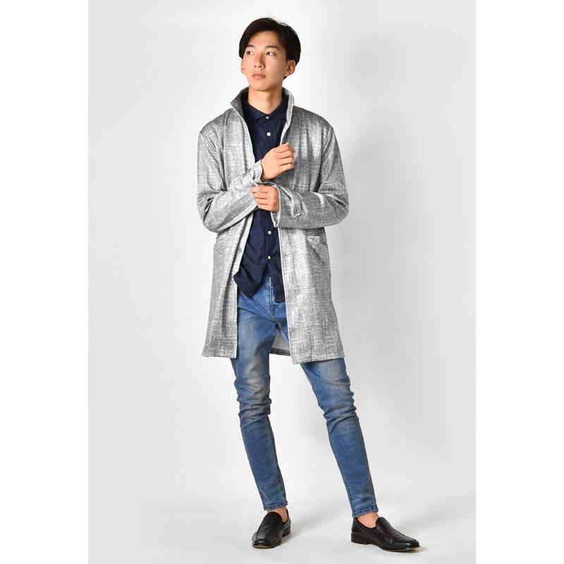 コート メンズ スタンドカラー 春秋冬 スプリングコート ストレッチ 総柄 裏地なし 薄め モード ビター オラオラ系 グレー ブラック ヘリンボーン M L XL | EVOLUTION | 12
