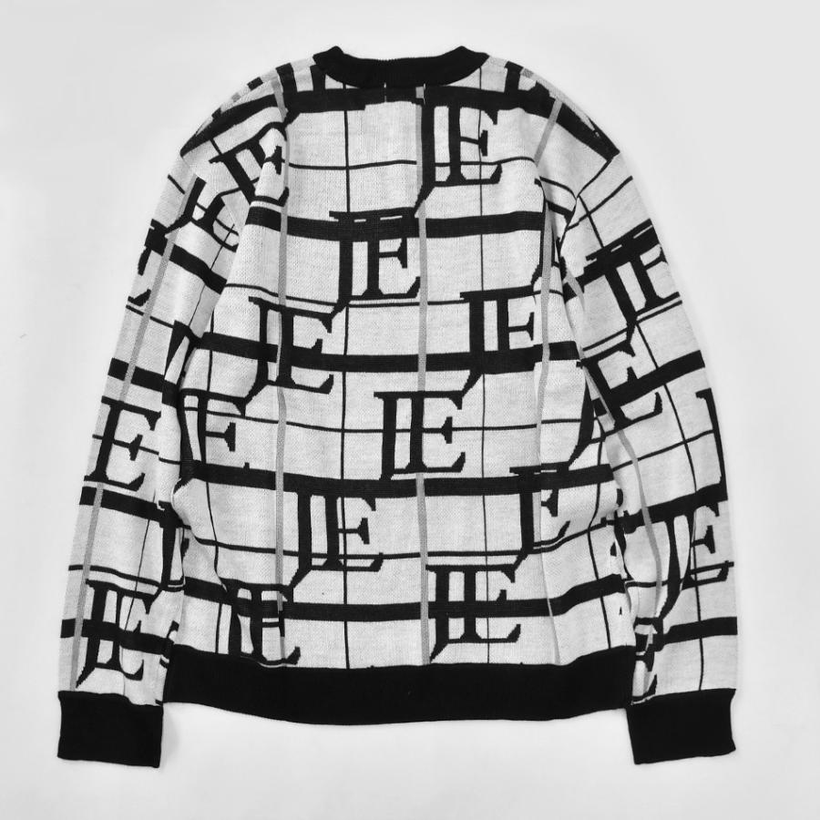 ニット メンズ セーター 長袖 春秋冬 ロゴ 総柄 チクチクしない ハイゲージ クルーネック ゴルフウエア モード ビター オラオラ 白 黒 ホワイト ブラック M L XL | EVOLUTION | 09