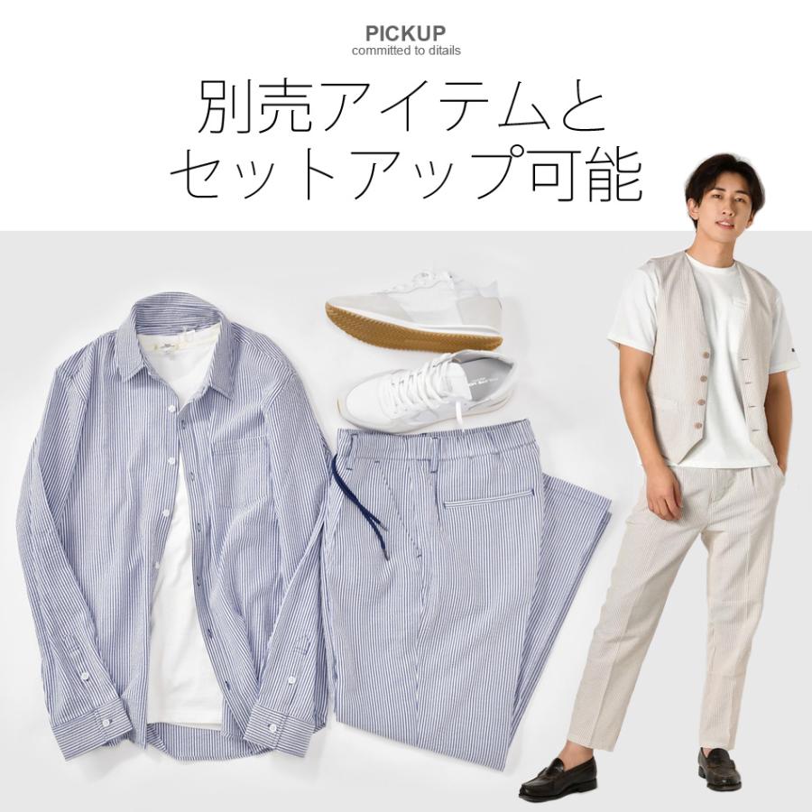 EVOLUTION シャツ メンズ 綿麻 リネン 麻シャツ シアサッカー