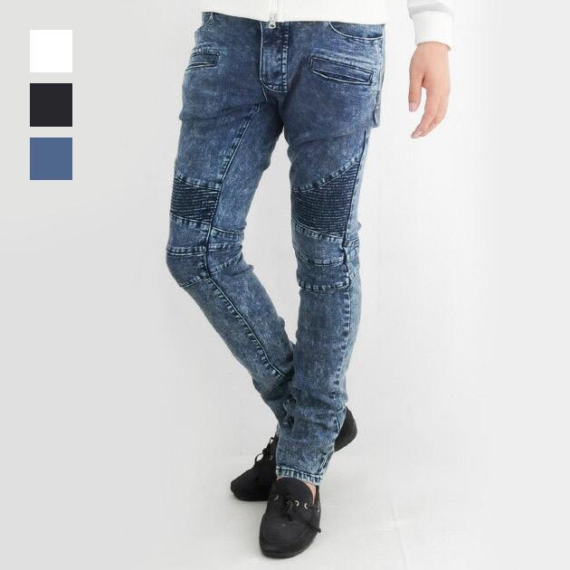 ジーンズ メンズ バイカーズ M L XL 2L 30 31 32 白 黒 青 ホワイト ブラック ストレッチ ユーズド ウォッシュ バイカーパンツ EVOLUTION エイチケー 41595 | EVOLUTION