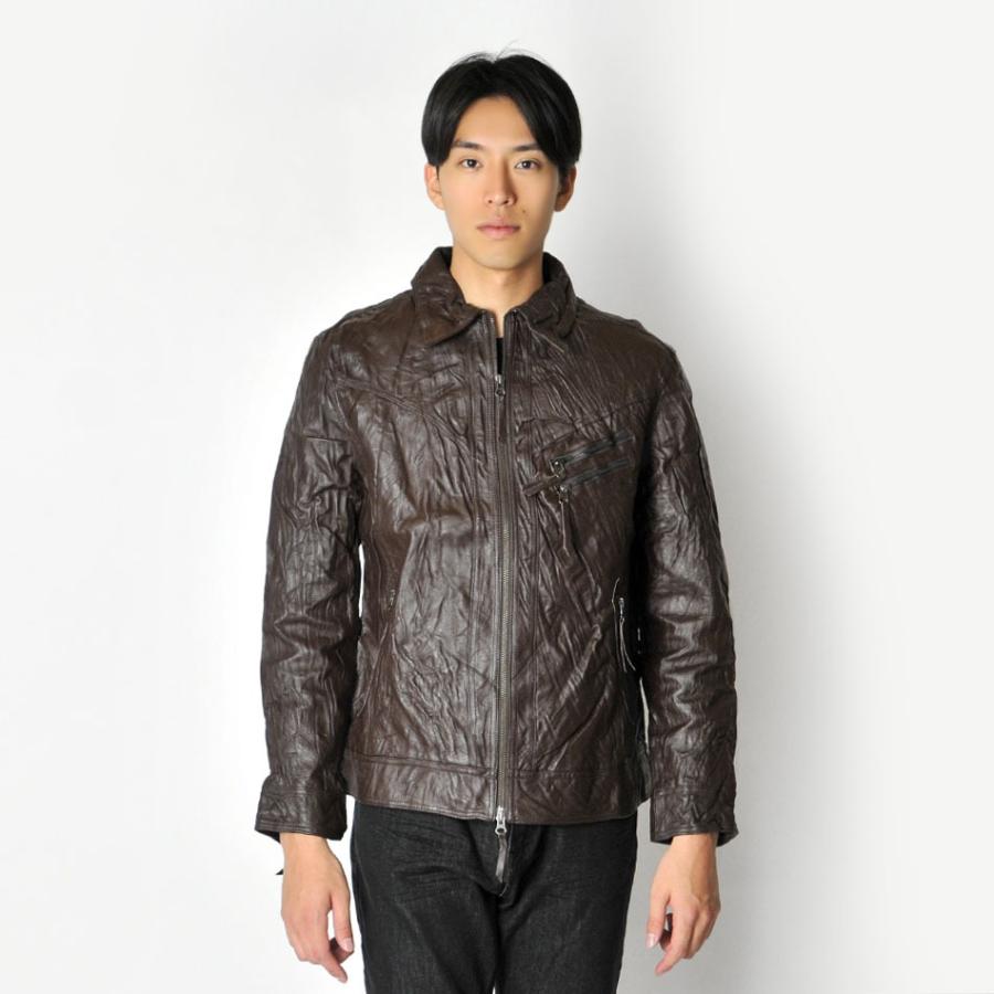 レザージャケット メンズ 本革 ライダース 豚革　ピッグレザー リアルレザー ブラウン M L | EVOLUTION | 05