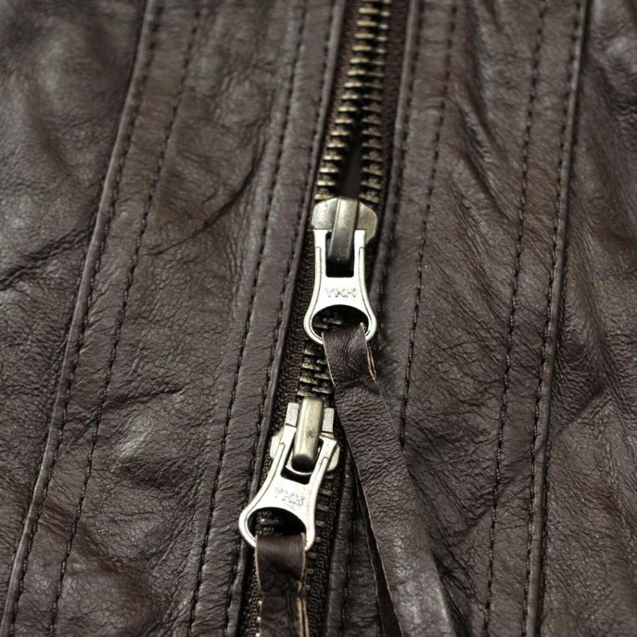 レザージャケット メンズ 本革 ライダース 豚革　ピッグレザー リアルレザー ブラウン M L | EVOLUTION | 09