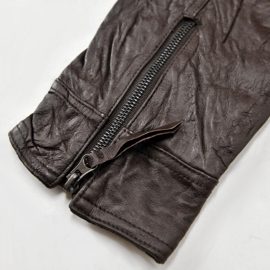 レザージャケット メンズ 本革 ライダース 豚革　ピッグレザー リアルレザー ブラウン M L | EVOLUTION | 10