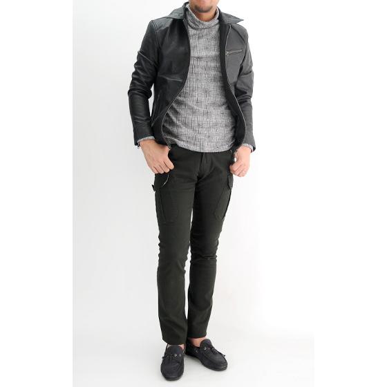 レザージャケット メンズ 本革 ゴートレザー 山羊革 ブラック 黒 M ライダース 革ジャン リアルレザー 春 秋 EVOLUTION エボリューション hk エイチケー 51118 | EVOLUTION | 02