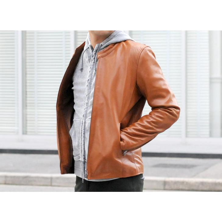 レザージャケット メンズ 本革 ラムレザー 羊革 キャメル レッド 赤 ブルー 青 ブラック 黒 M L XL 2L ライダース 革ジャン リアルレザー 春 秋 EVOLUTION 51531 | EVOLUTION | 04