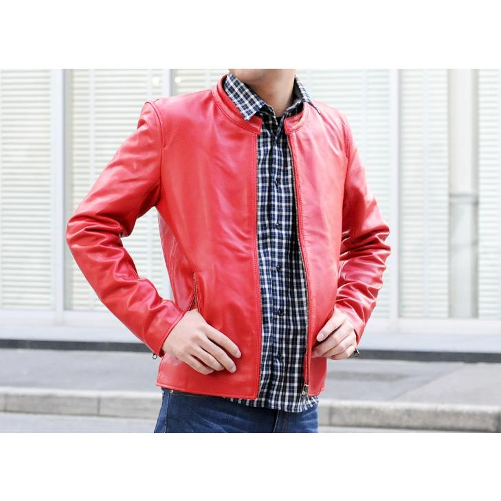 レザージャケット メンズ 本革 ラムレザー 羊革 キャメル レッド 赤 ブルー 青 ブラック 黒 M L XL 2L ライダース 革ジャン リアルレザー 春 秋 EVOLUTION 51531 | EVOLUTION | 05