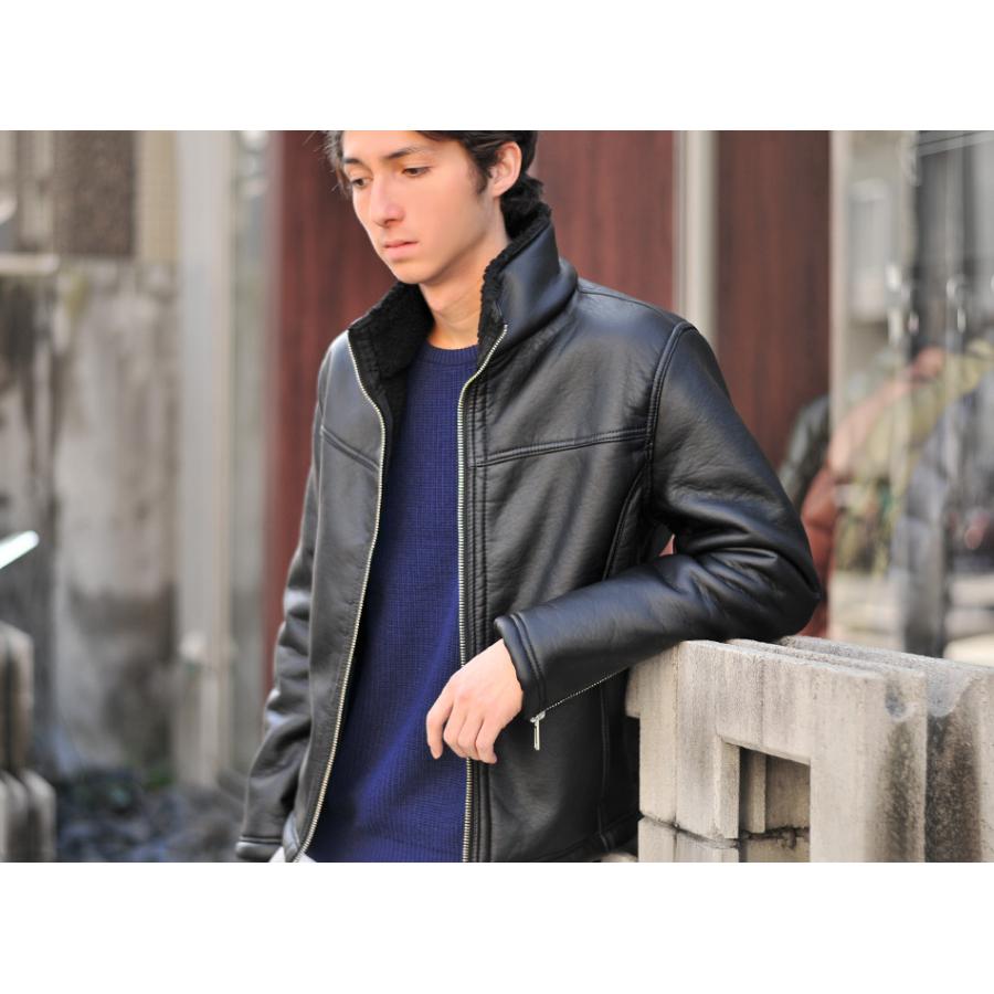 レザージャケット メンズ 合皮 暖かい 冬 秋 ブラック 黒 M ムートン ライダース フェイクレザー 裏ボア EVOLUTION 61513 | EVOLUTION | 03