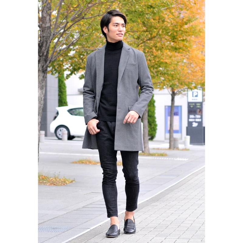 グレー チェスターコート メンズ　s BL】ウールチェスターコート/グレー×ソリッド/NEW ZEALAND WOOL