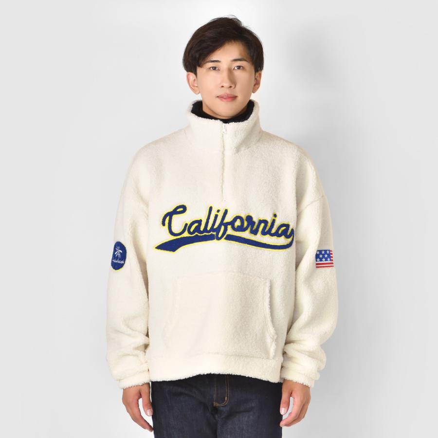 ボアジャケット メンズ ビッグシルエット ハーフジップ ロゴ 刺繍 星条旗柄 春秋冬 サーフ アメカジ ストリート ホワイト ブルー ブラック 白 黒 M L XL 23546 | EVOLUTION | 13